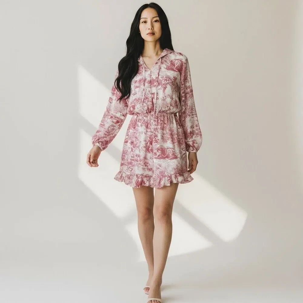 NWT Missguided Red & White Animal Print Long Sleeve V Neck mini Dress size 8